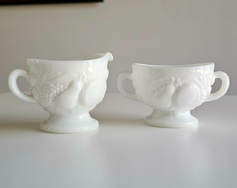 Vintage Westmoreland Milk Glass Harvest Creamer and Sugar Bowl Set MINT