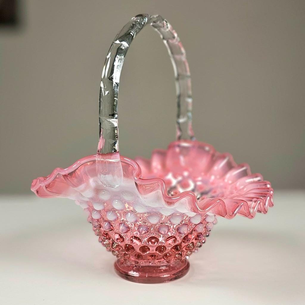 Pink Hobnail Fenton Basket - Etsy