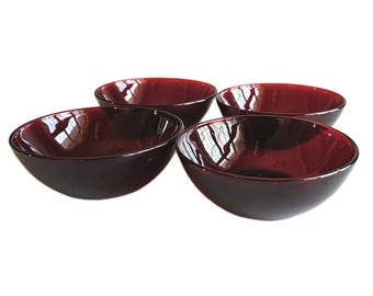 Vintage Anchor Hocking Ruby Red Glass Small Bowls – Set of 4 – 4.5"