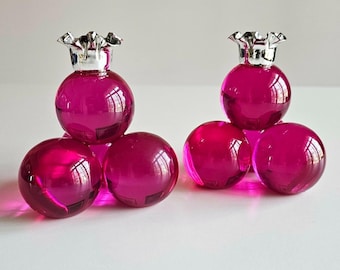Vintage MCM Pink Lucite Bubble Candlestick Holders - Set of 2 - Chrome Crown