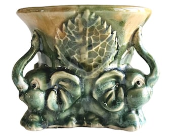 Maceta triple de elefantes estilo mayólica japonesa vintage - Estilo moderno de mediados de siglo