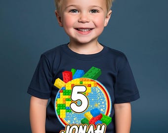 Personalized Birthday Boy Tshirt: Blocks Party Theme, Family Matching Tee, All Sizes