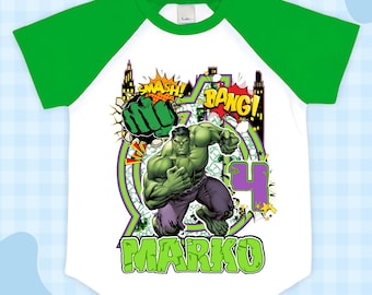 Camiseta de cumpleaños de superhéroe personalizada: temática de Hulk, camisetas a juego para toda la familia, todas las tallas.