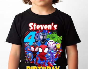 Personalized Spider Birthday Tshirt: Spidey and friends Party Theme, Family Matching Tee, All Sizes