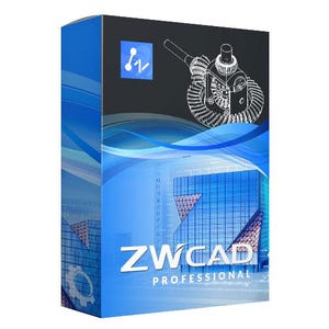 May include: A blue and white box featuring the text "ZWCAD PROFESSIONAL". The box has a blue gradient background with architectural design elements and a technical drawing of a gear. A small square icon is in the upper left corner.