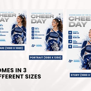 Cheer Canva templates sizes square portrait story Instagram post dimensions sports graphics bundle