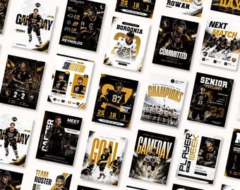 Hockey Social Media Templates | Canva Editable Graphics | Sports Marketing Game Day Team Athlete Profile Coach Schedule Announcement Bundle