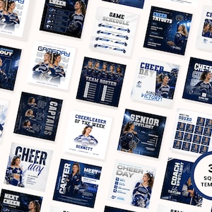 Cheer social media square templates Canva 1x1 Instagram posts sports marketing graphics bundle