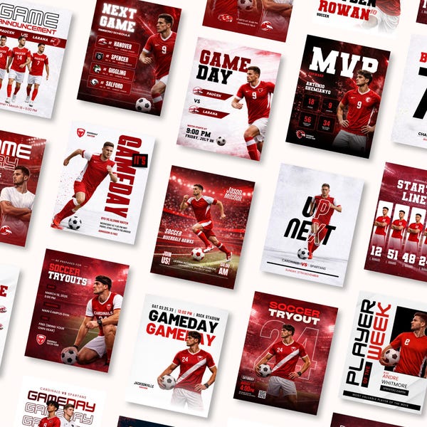 Soccer Social Media Templates | Sports Instagram Posts | Game Day Graphics Sports Marketing Kit Team | Editable Best Selling Canva Templates