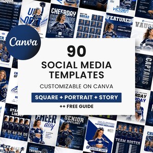 Cheerleading social media templates Canva bundle 90 sports Instagram templates editable cheer graphics kit
