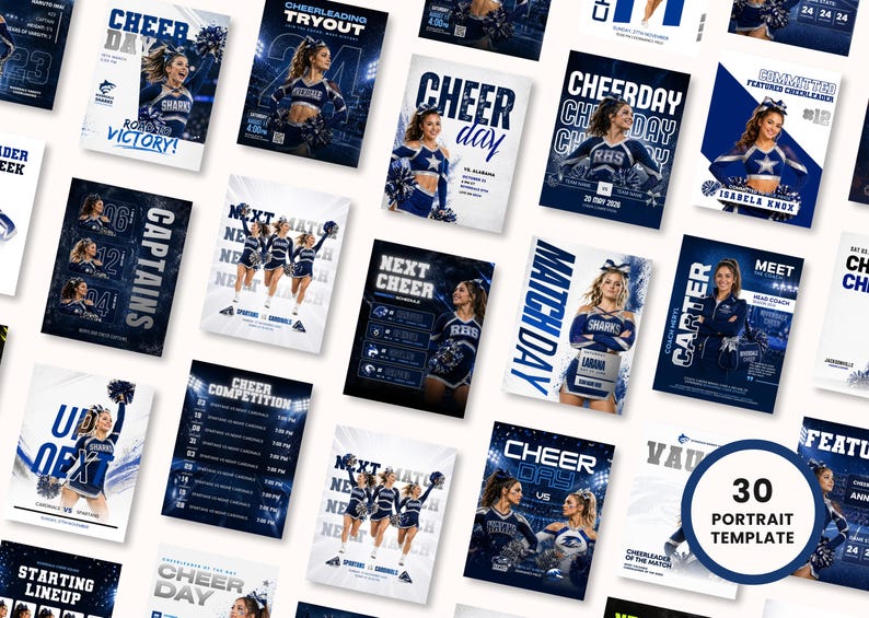 Cheerleading portrait templates Canva 4x5 Instagram posts sports team graphics game day designs