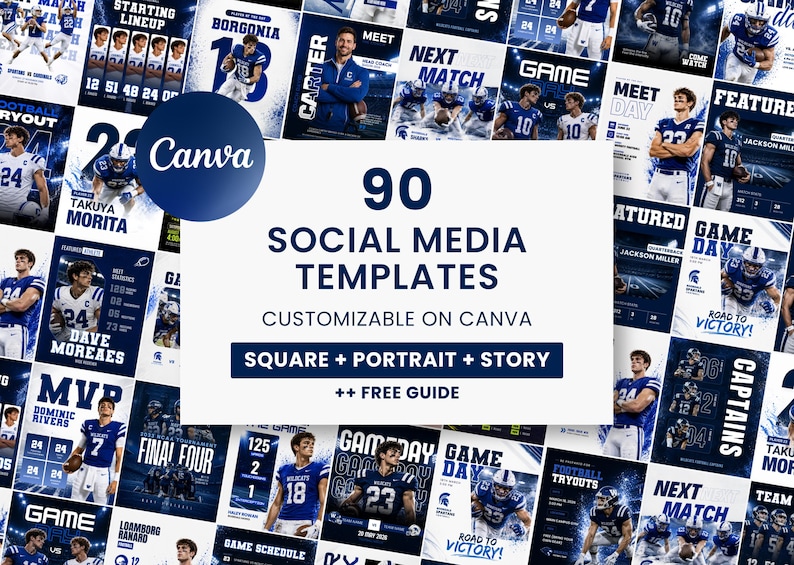 Football Social Media Canva Templates Bundle | Editable Game Day ...