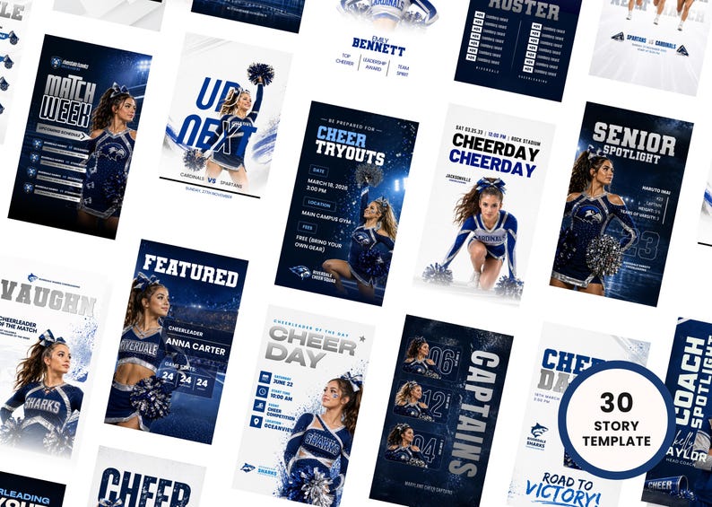 Cheer Instagram story templates Canva 9x16 editable sports story designs reels cover templates