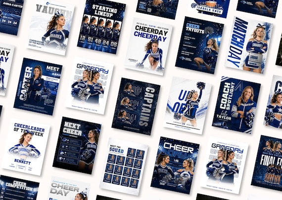 Cheer Social Media Templates Canva Editable |  Cheerleading Graphics Instagram Template | Sports Marketing Kit | Team Game Day Posts Bundle