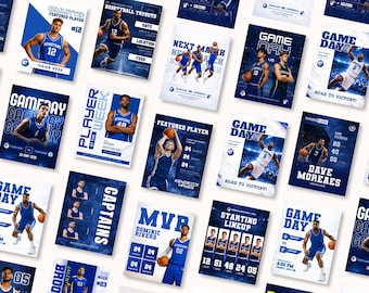 Basketball Social Media Templates | Sports Graphics Game Day Player Stats Team Roster | Instagram Post & Story | Best Selling Canva Template