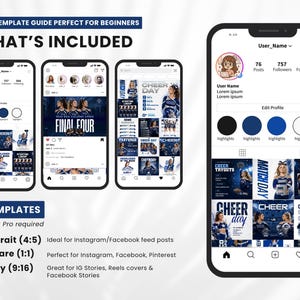 Cheer Canva templates preview Instagram feed mockup editable sports social media graphics bundle for teams