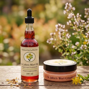 Handmade St. John’s Wort Oil (100 ml) & Cream (50 ml – Natural Skincare Set)