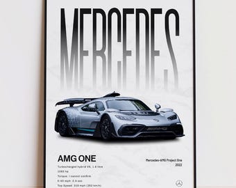 Póster Mercedes-AMG Project One, lámina Project One, arte mural de hipercoches, decoración de coches de F1, regalo para aficionados a los coches