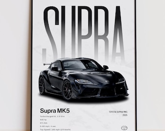 Póster de Toyota Supra, Arte de pared A90 MK5, Lámina de coche JDM, Decoración automotriz para el hogar, Regalo para amantes de los coches