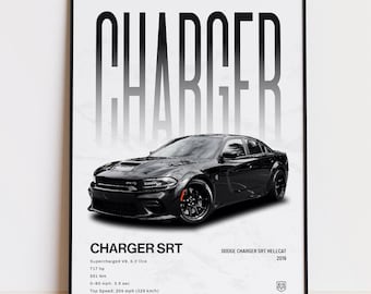 Póster del Charger SRT Hellcat, Arte de Muscle Cars, Lámina del V8 americano, Decoración automotriz para el hogar
