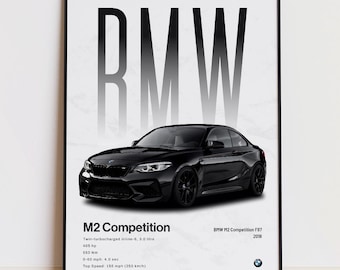 Póster del BMW M2 Competition F87, lámina artística del M2 Comp, decoración de pared F87, arte de coupé deportivo, regalo para aficionados a los coches