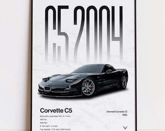 Póster del C5 V8 Coupé, coche deportivo americano, decoración automotriz para el hogar, arte mural retro V8, regalo para amantes de los coches