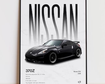 Póster del Nissan 370Z, lámina del Nissan 370Z, decoración de pared para coches JDM, lámina artística del Z Car, regalo para aficionados a los coches
