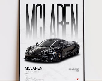 Póster del McLaren 765LT, arte mural de superdeportivos, lámina de coche de carreras, decoración automotriz para el hogar, regalo para amantes de los coches