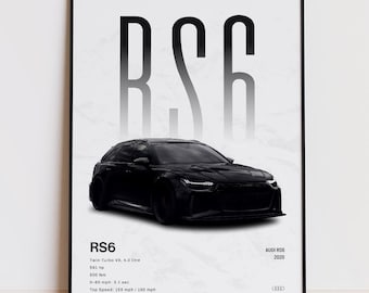Póster RS6, Arte de pared RS6 Avant, Lámina Super Wagon, Coche familiar alemán, Decoración automotriz para el hogar, Regalo para amantes de los coches