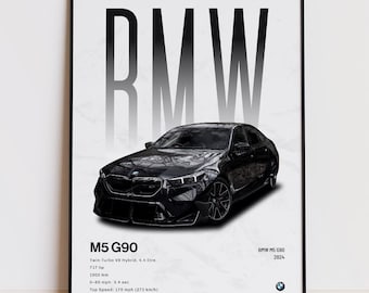 Póster del BMW M5 G90, arte mural de superberlina, lámina de coche alemán, decoración automotriz para el hogar, regalo para amantes de los coches