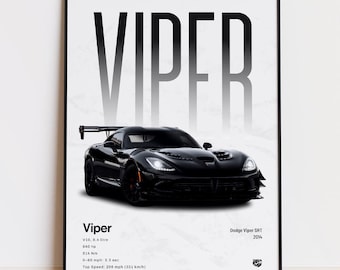 Póster de Viper, Arte de Muscle Car V10, Lámina de coche deportivo americano, Decoración automotriz para el hogar, Regalo para amantes de los coches