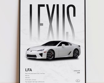 Póster del Lexus LFA, lámina artística del LFA, arte mural de superdeportivos, decoración de coches JDM, regalo para aficionados a los coches