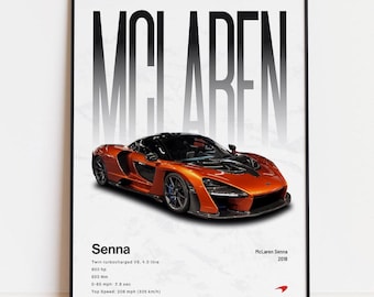 Póster de McLaren Senna, lámina artística de Senna, arte mural de hipercoches, decoración de coches de carreras, regalo para aficionados a los coches