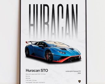 Cartel de Lamborghini Huracán Super Trofeo Omologata, impresión Huracán STO, arte de pared de superdeportivo, regalo de tipo de coche