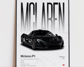 Póster del McLaren P1, lámina artística del P1, arte mural de hipercoches, decoración de pared del P1, regalo para aficionados a los coches