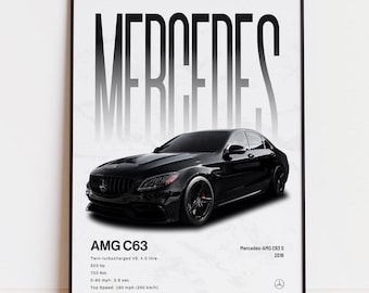 Póster del Mercedes-AMG C63 S 2019, lámina artística del C63S, arte de pared W205, decoración V8 BiTurbo, regalo para amantes de los coches