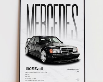 Póster del Mercedes-Benz 190E 2.5-16 Evolution II, lámina Evo II, arte de pared W201, regalo para aficionados a los coches