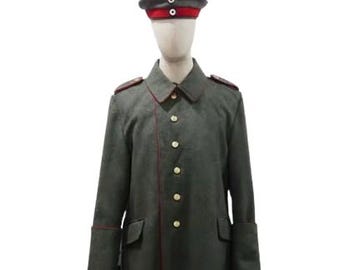 第一次世界大戦時のドイツ軍ウール製トレンチコート - 博物館級の歴史的レプリカ - フィールドキャップ付きグレートコート