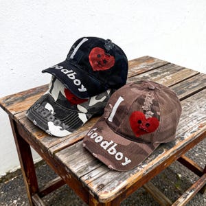 Ripped Camo Baseball Cap with I Love Goodboy Print – Streetwear Hat