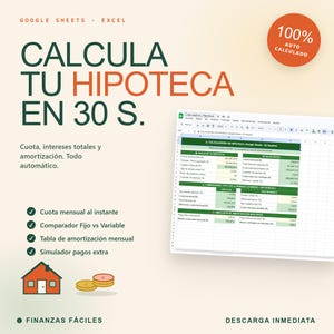 Google Sheets Mortgage Calculator | Monthly Payment | Fixed/Variable Euribor | Amortization Schedule | Spanish (Spain)