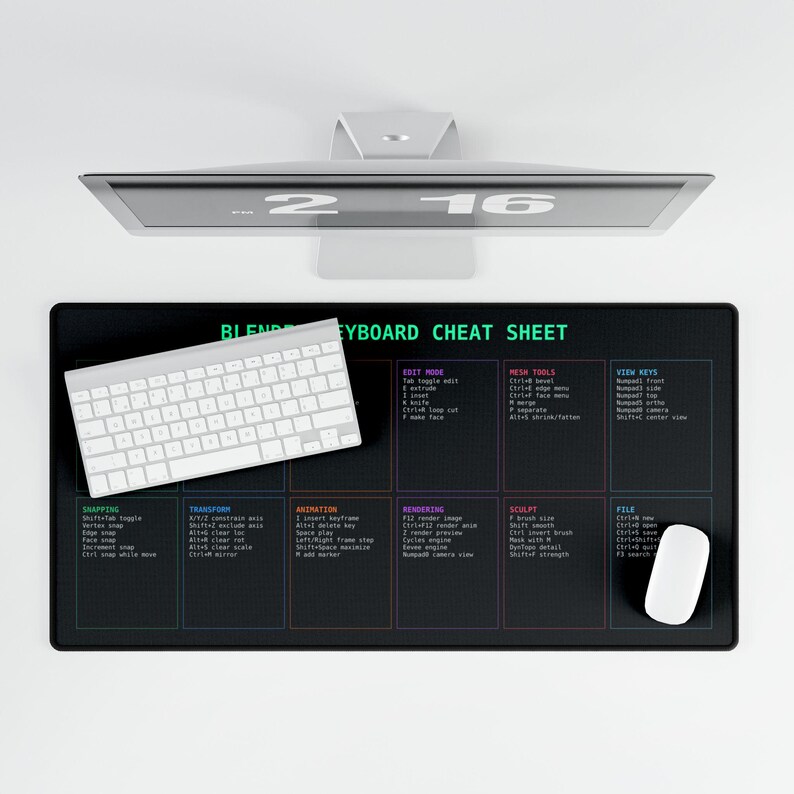 Blender Keyboard Cheat Sheet Desk Mat | Large Mouse Pad for 3D Artists ...