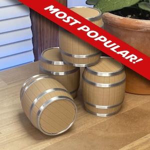 Minibins Jars™ General Store Wooden Cask, Keg or Barrel w/Silver Bands - 3D Printed Item Containers - Unique, Creative, Quality Designs