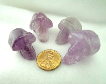 4 Hand carved natural AMETHYST SKULLS for wire wrapping  Lot 3