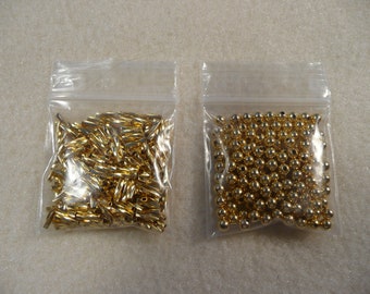 Gold Plated 3mm Round and 7mm Twist Bugle Seed Beads  10g each.