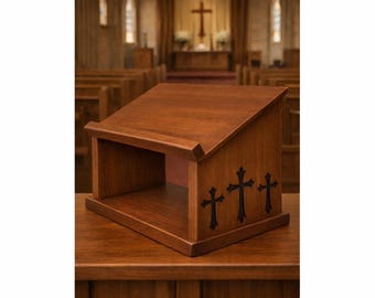 Rustikaler Holzbibelständer • Christlicher Schrifthalter, Kirchendekor, Gebetsanzeige