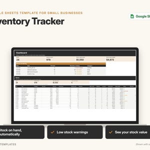 Small Business Inventory Tracker, Google Sheets Template with Low Stock Alerts (Digital Download) image 1