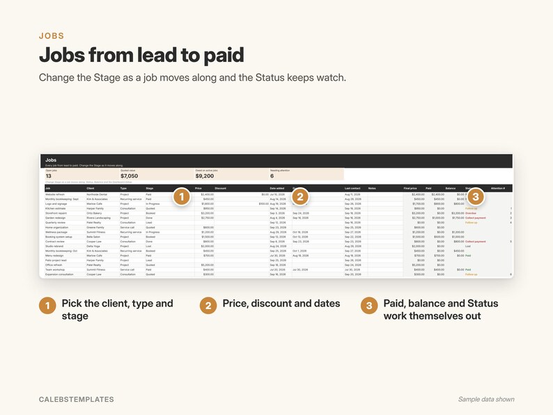 Client Tracker Google Sheets Template, Small Business CRM, Customer & Job Tracking Spreadsheet with Payments and Dashboard image 4