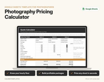 Photography Pricing Calculator | Photographer Cost of Doing Business & Package Pricing Spreadsheet | Google Sheets Template