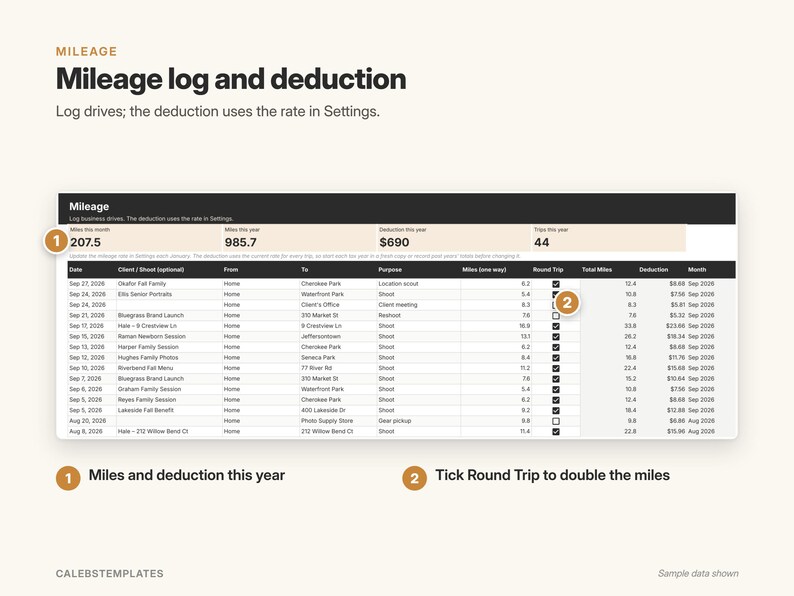 Photographer Bookkeeping & Mileage Tracker | Income and Expense Tracker, Business Expense Spreadsheet | Google Sheets Template image 7