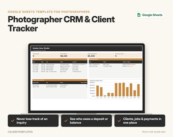 Photographer CRM Spreadsheet | Client Tracker Google Sheets Template | Photography Booking, Inquiry & Payment Tracker